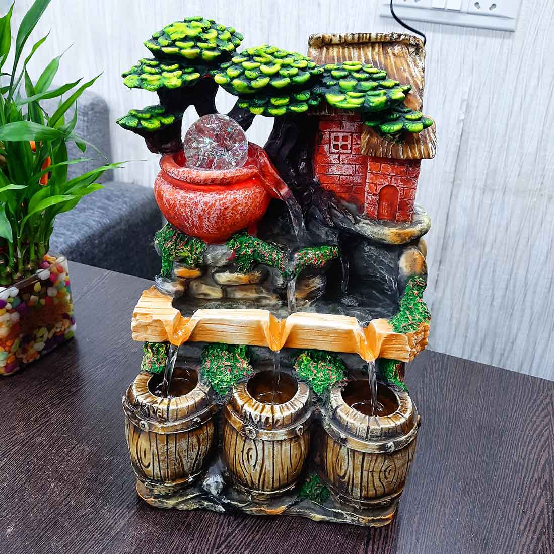 Table Water Fountain | Indoor Fountain with LED Lights - for Home, Garden Decoration & House Warming Gift - 13 Inch - Apkamart #Style_Style 4
