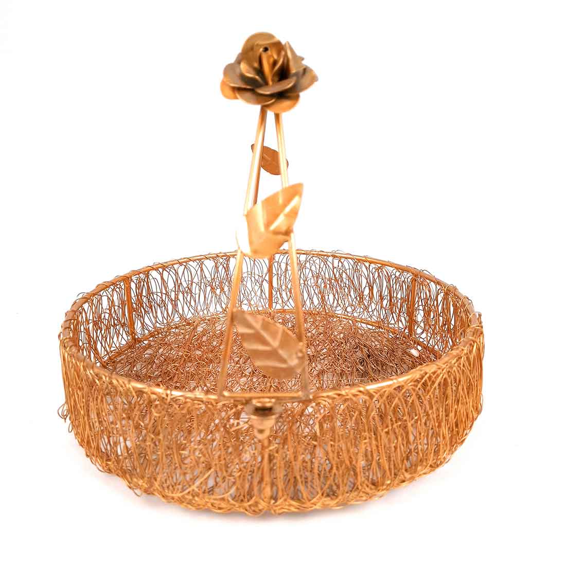 Multi-Purpose Gold Plated Meshwire Basket | Shagun Basket - For Packing & Serving Fruits, Sweets & Gifts - 11 Inch - Apkamart