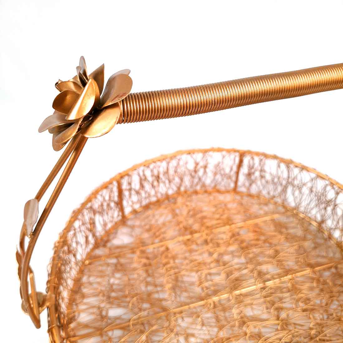 Multi-Purpose Gold Plated Meshwire Basket | Shagun Basket - For Packing & Serving Fruits, Sweets & Gifts - 11 Inch - Apkamart
