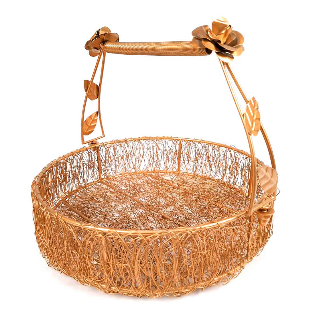 Multi-Purpose Gold Plated Meshwire Basket | Shagun Basket - For Packing & Serving Fruits, Sweets & Gifts - 11 Inch - Apkamart