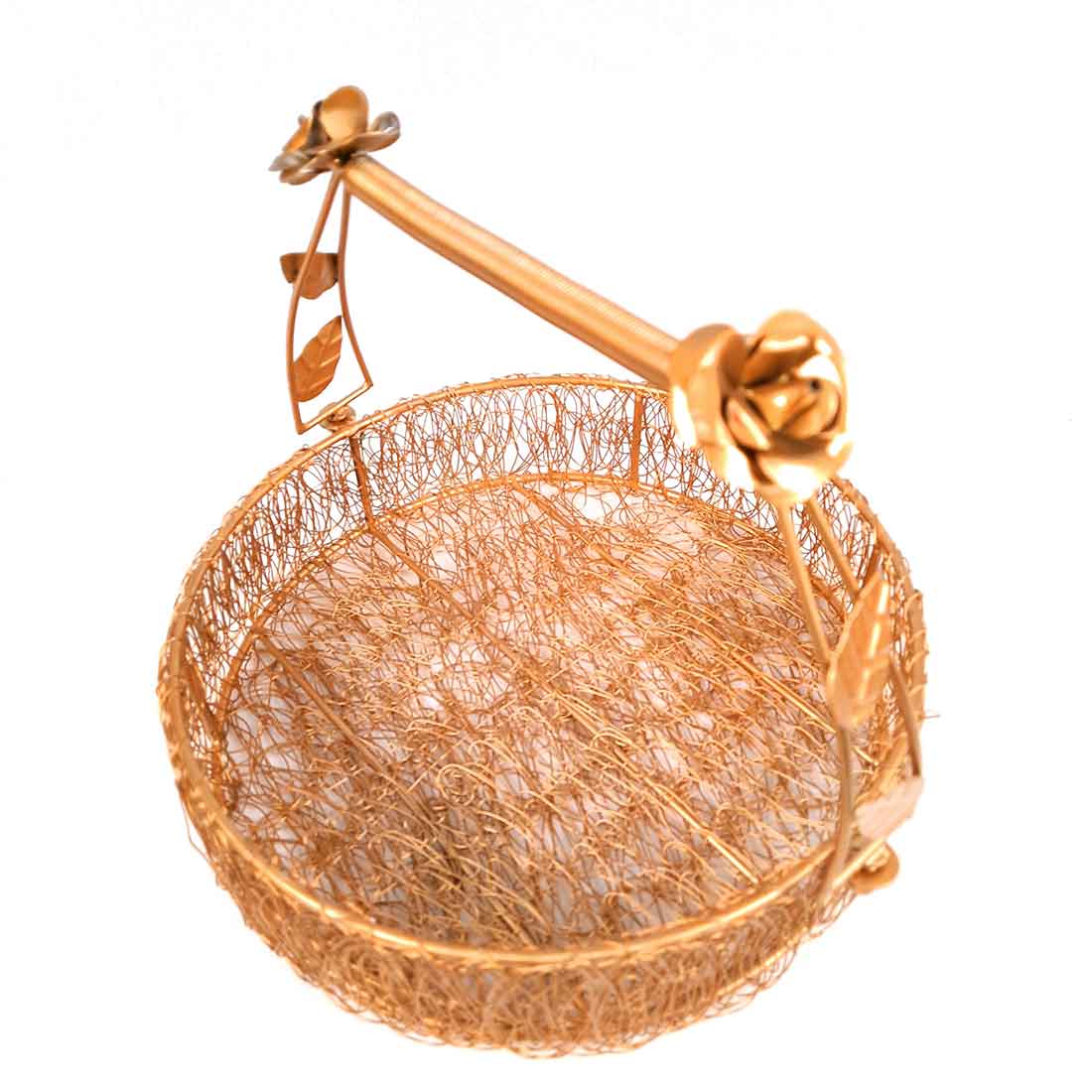 Multi-Purpose Gold Plated Meshwire Basket | Shagun Basket - For Packing & Serving Fruits, Sweets & Gifts - 11 Inch - Apkamart