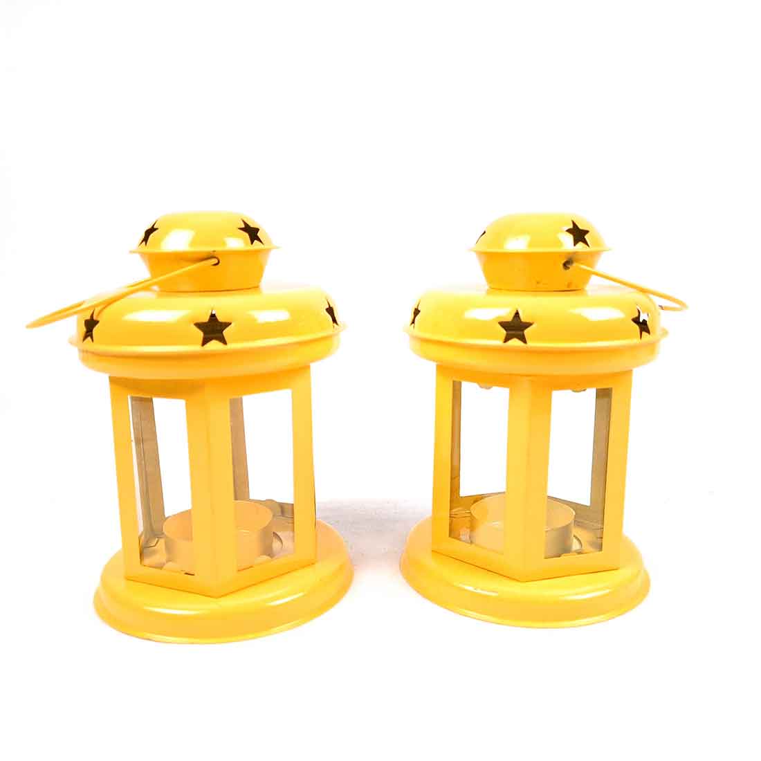 Decorative Hanging Lantern Tealight Holder | Lalten Wall Hanging - for Home Decor, Living Room & Wall Decor - Set of 2- 8 Inch- Apkamart #Color_Yellow