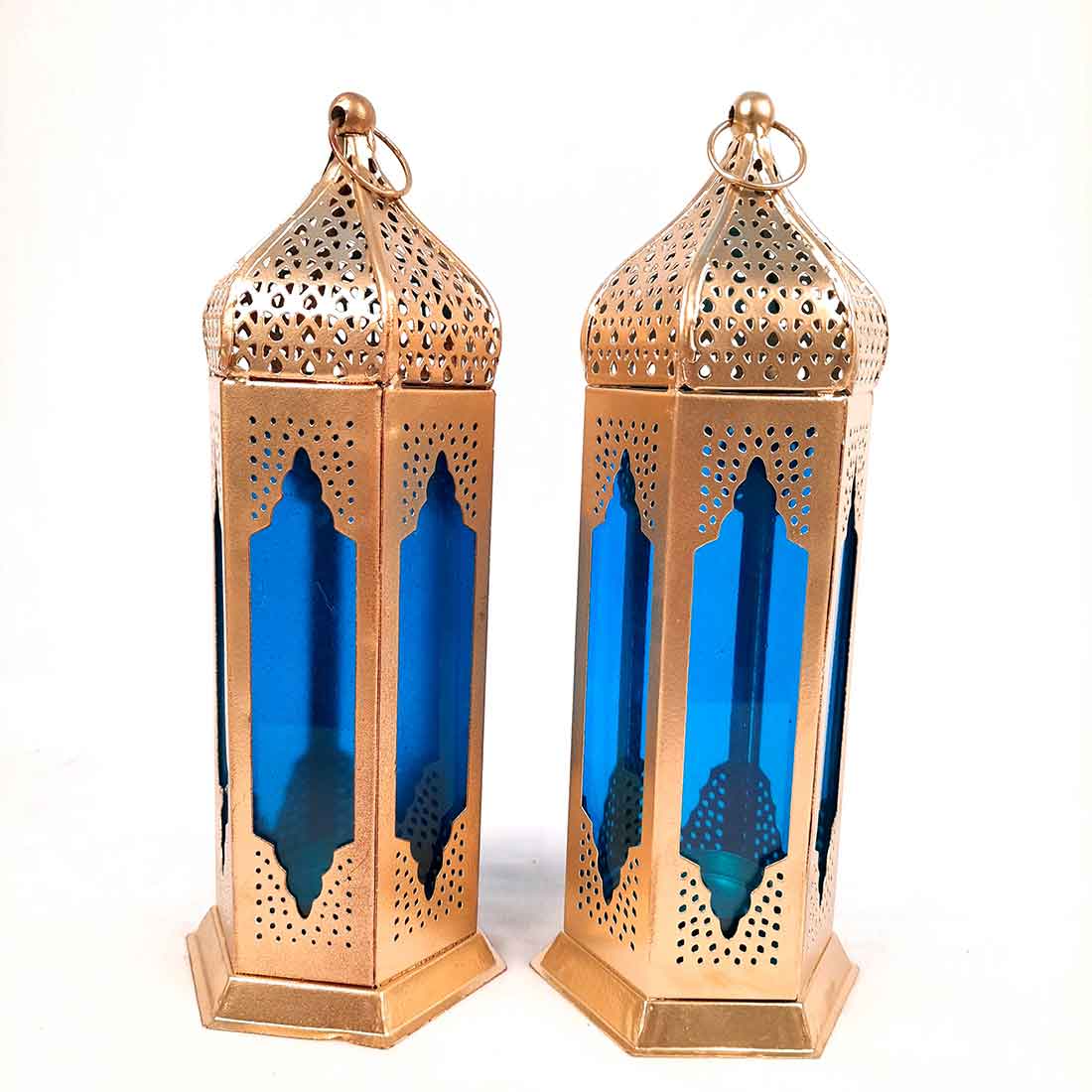 Lantern Tea Light Candle Holder | Moroccan Lantern Glass Lamp - For Home Decoration & Party Decor - 10 Inch - Apkamart #Style_Pack of 2
