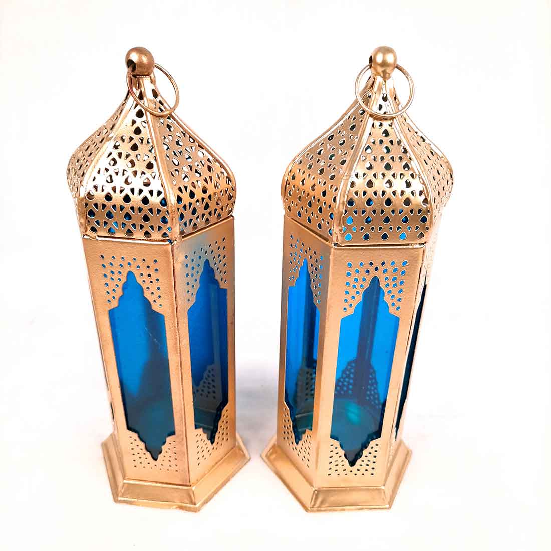 Lantern Tea Light Candle Holder | Moroccan Lantern Glass Lamp - For Home Decoration & Party Decor - 10 Inch - Apkamart #Style_Pack of 2