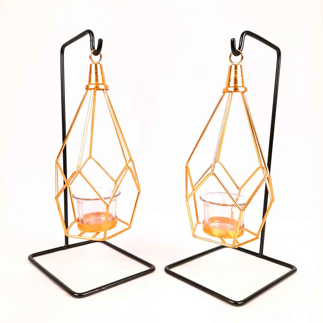 Hanging Geometric Candle Holder | Votive Tea Light holder - For Living Room & Home Décor - 12 Inch - Apkamart #Style_Pack of 2