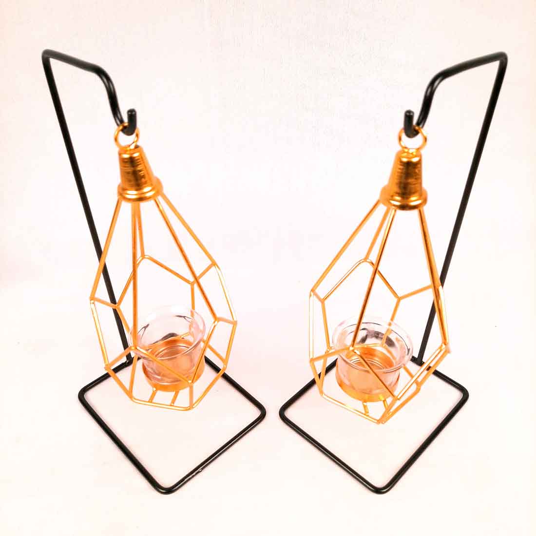 Hanging Geometric Candle Holder | Votive Tea Light holder - For Living Room & Home Décor - 12 Inch - Apkamart #Style_Pack of 2