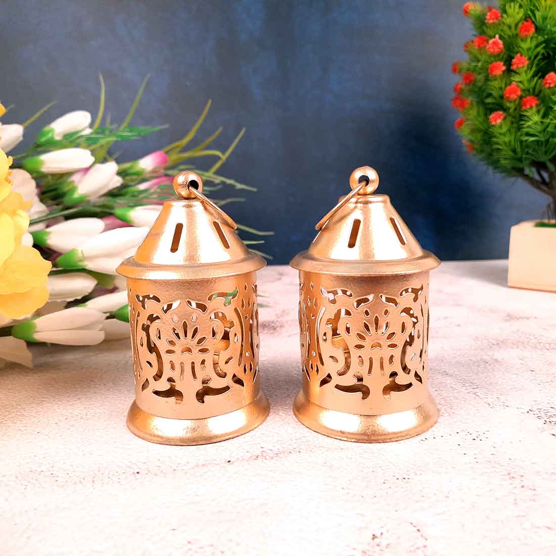 Hanging Lantern Tea Light Candle Holder | Decorative T Light Holder - For Table & Home Decor (Pack of 2) - Apkamart #Style_Pack of 2