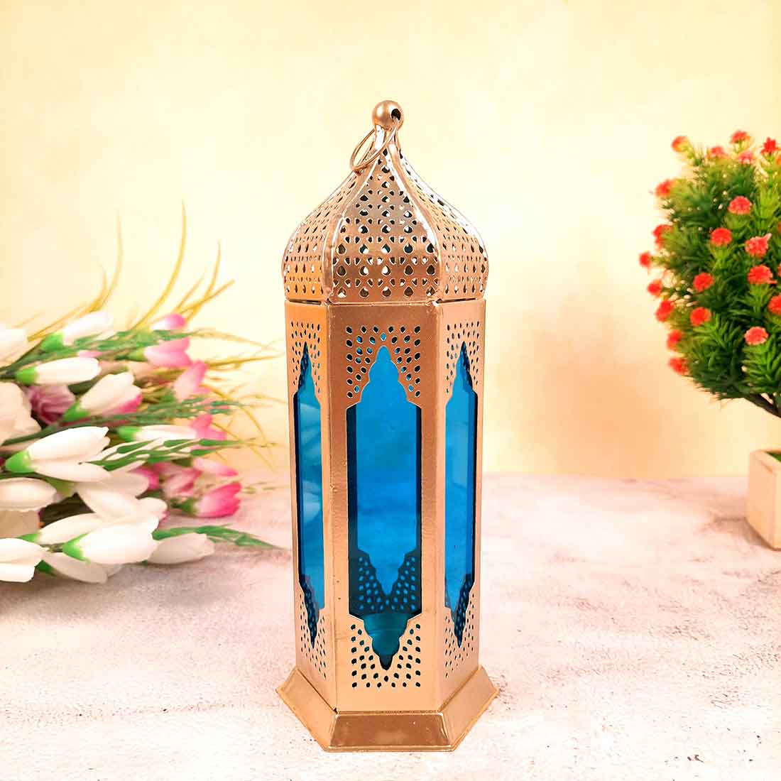 Lantern Tea Light Candle Holder | Moroccan Lantern Glass Lamp - For Home Decoration & Party Decor - 10 Inch - Apkamart #Style_Pack of 2