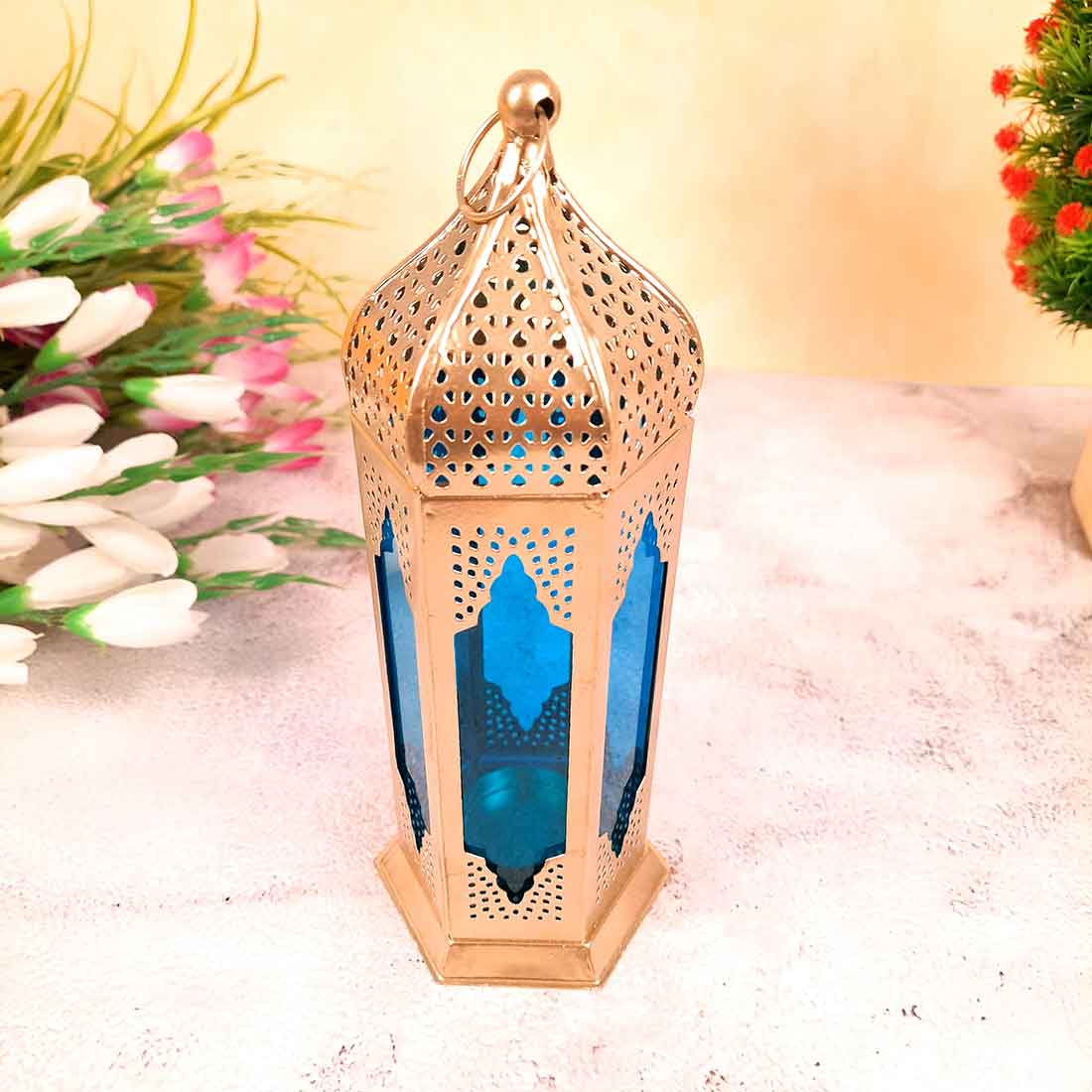 Lantern Tea Light Candle Holder | Moroccan Lantern Glass Lamp - For Home Decoration & Party Decor - 10 Inch - Apkamart #Style_Pack of 2