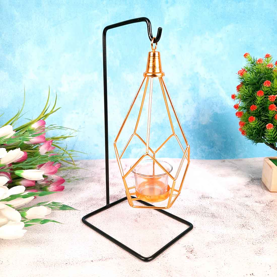 Hanging Geometric Candle Holder | Votive Tea Light holder - For Living Room & Home Décor - 12 Inch - Apkamart #Style_Pack of 2