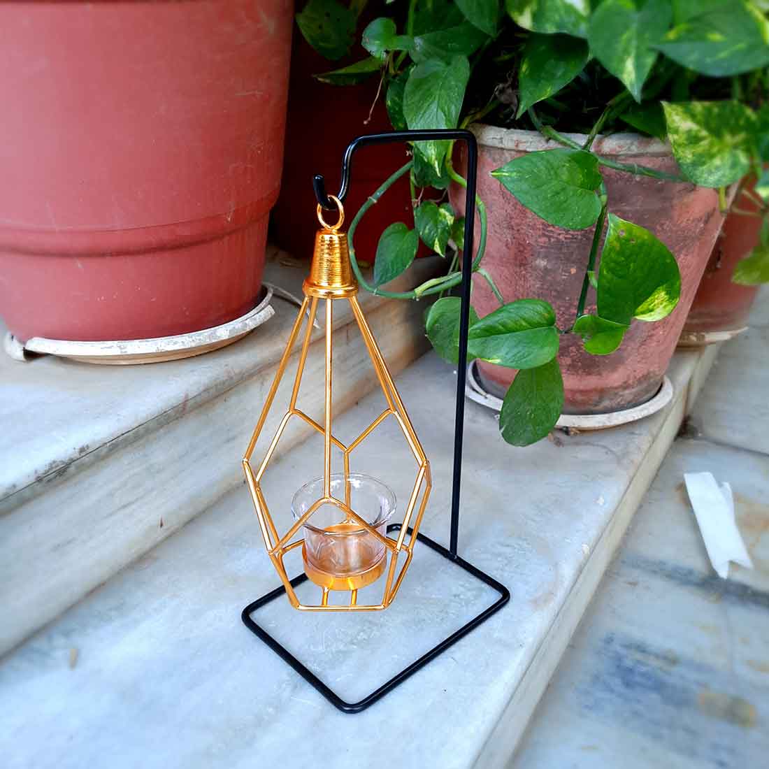 Hanging Geometric Candle Holder | Votive Tea Light holder - For Living Room & Home Décor - 12 Inch - Apkamart #Style_Pack of 2