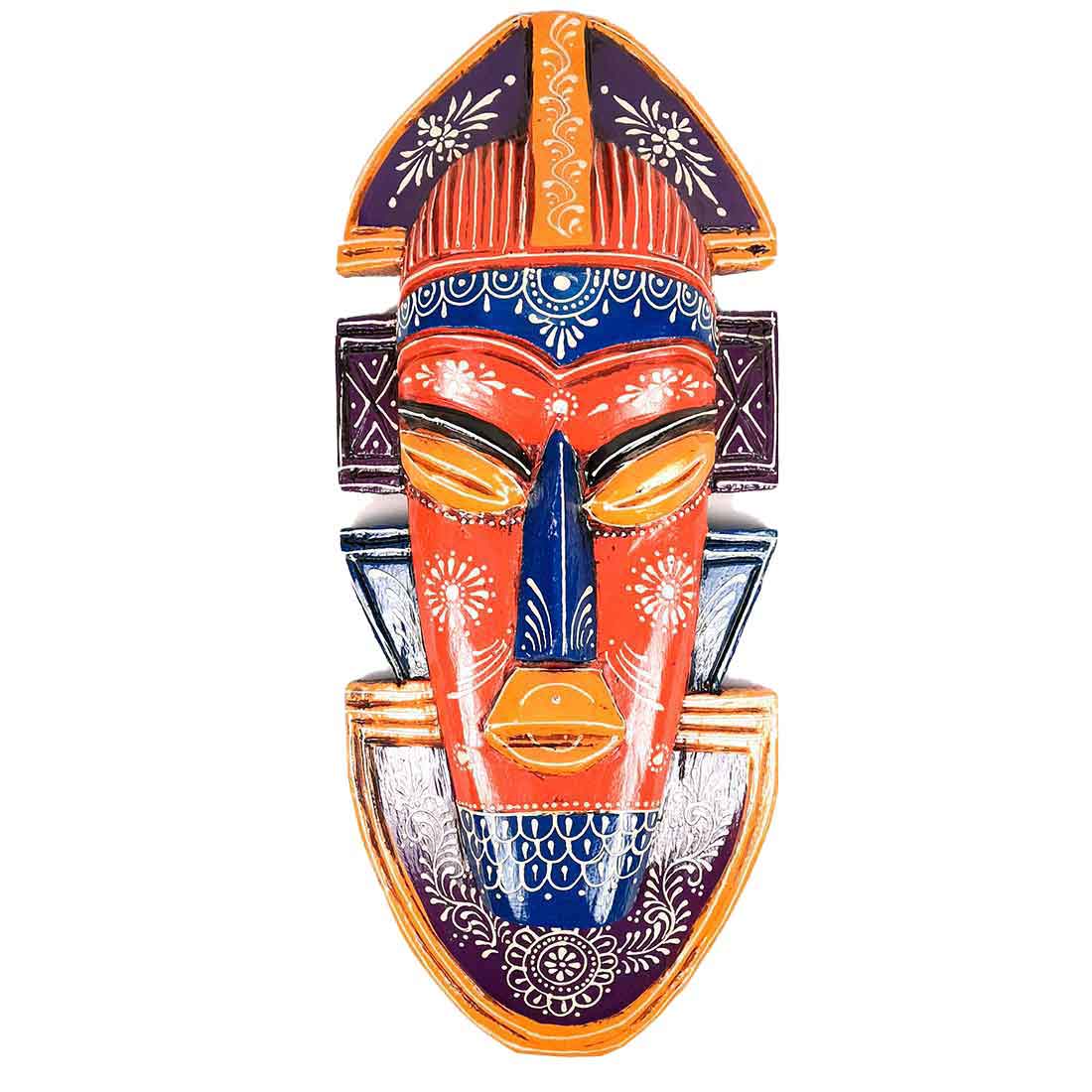 Tribal Mask Wall Hanging - For Wall Décor & Home Decoration - 20 Inch - ApkaMart #color_Orange