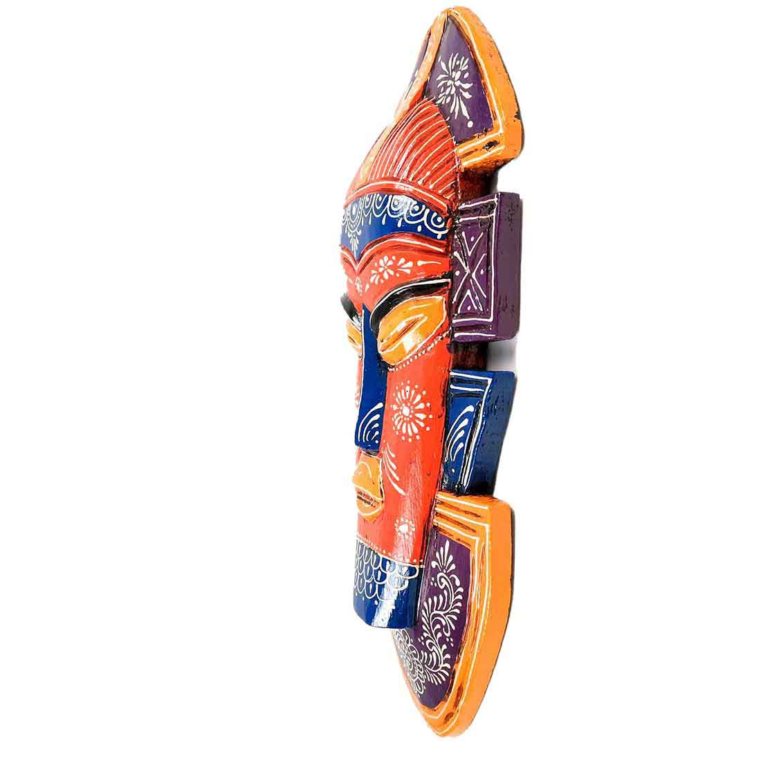 Tribal Mask Wall Hanging - For Wall Décor & Home Decoration - 20 Inch - ApkaMart #color_Orange