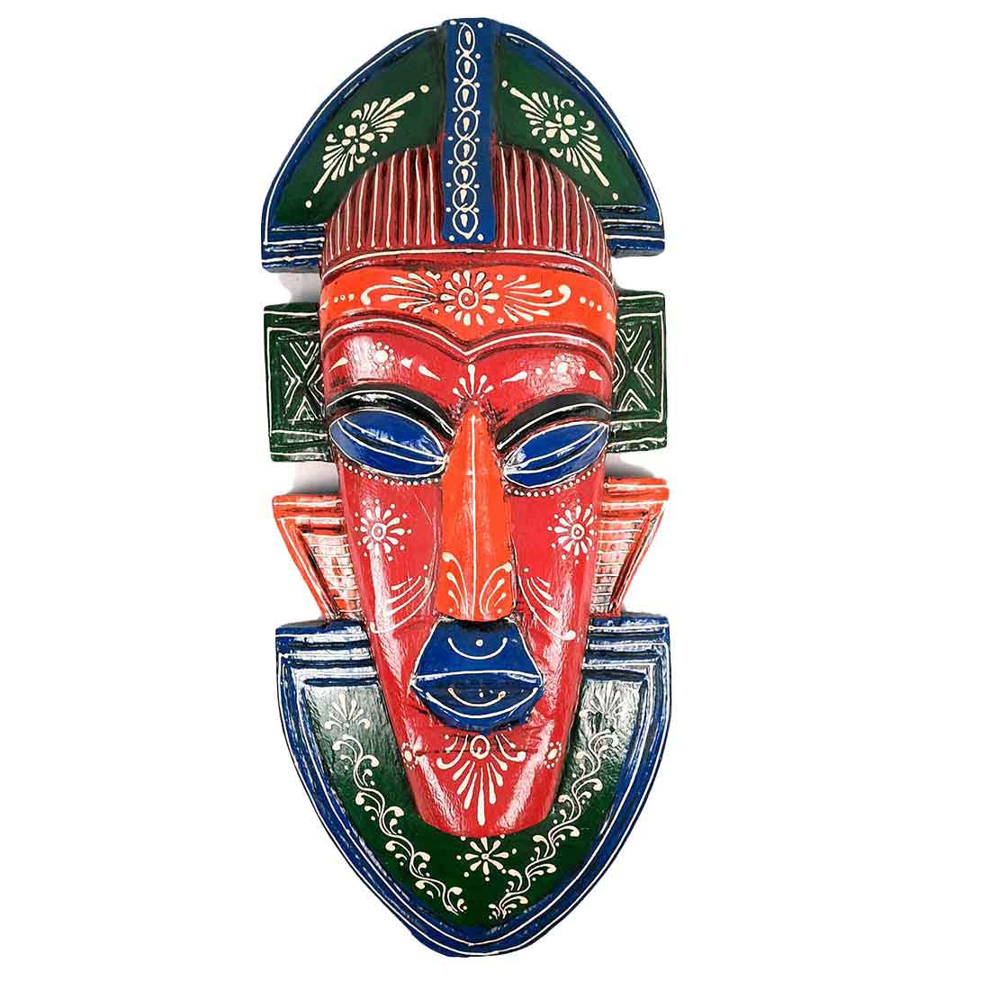 Tribal Mask Wall Hanging - for Home | Office | Cafés Interior Décor - 20 Inch - Apkamart #color_Red