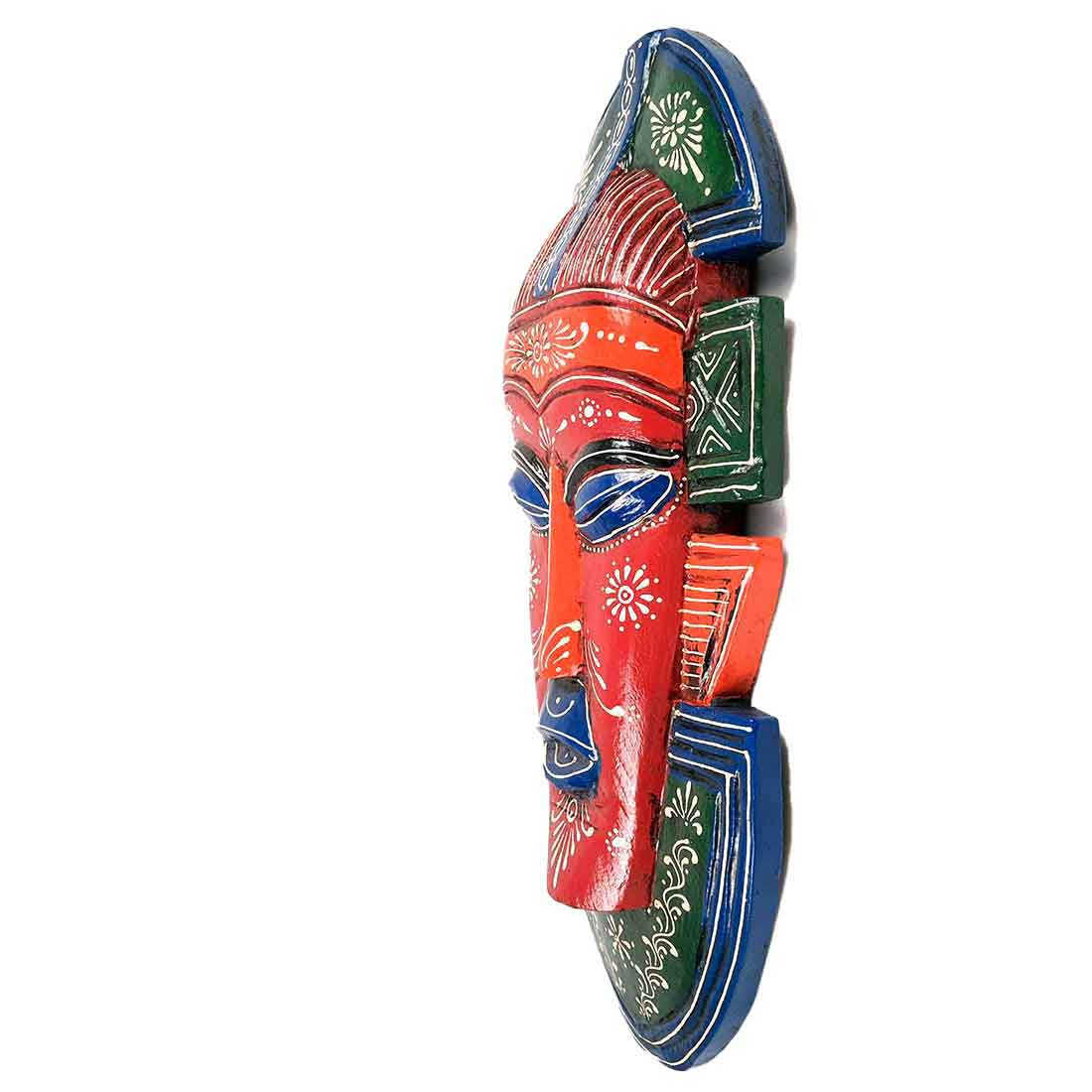 Tribal Mask Wall Hanging - for Home | Office | Cafés Interior Décor - 20 Inch - Apkamart #color_Red