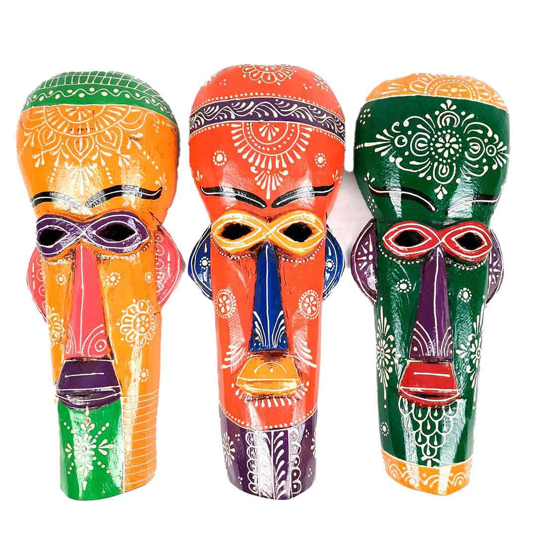 African Tribal Masks | Decorative Mask Wall Hanging - For Wall Decor & Home Interiors (Pack of 2) -15 inch