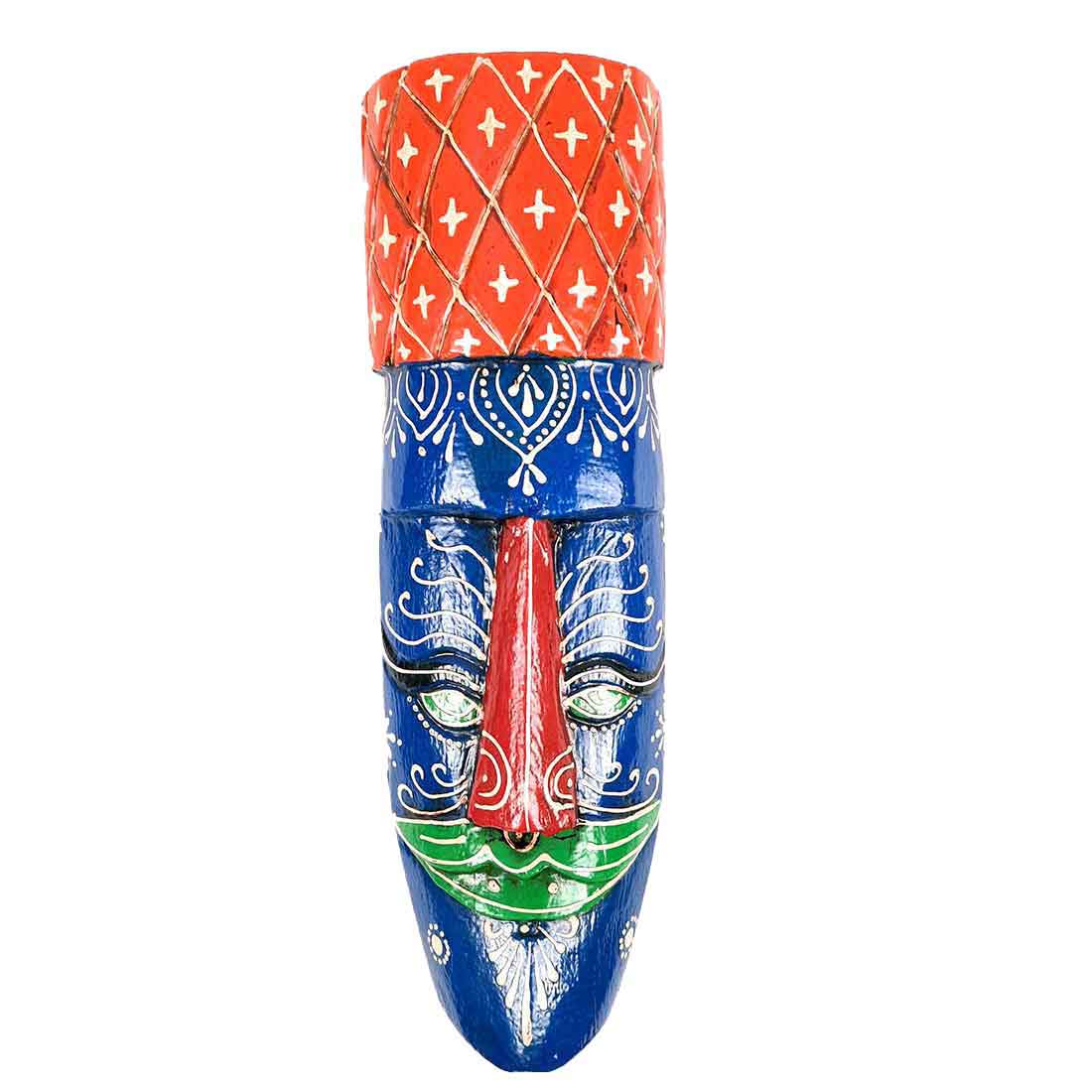 Tribal Egyptian Mask Wall Hanging - for Room Decor & Gifts - 12 Inch - ApkaMart #color_blue