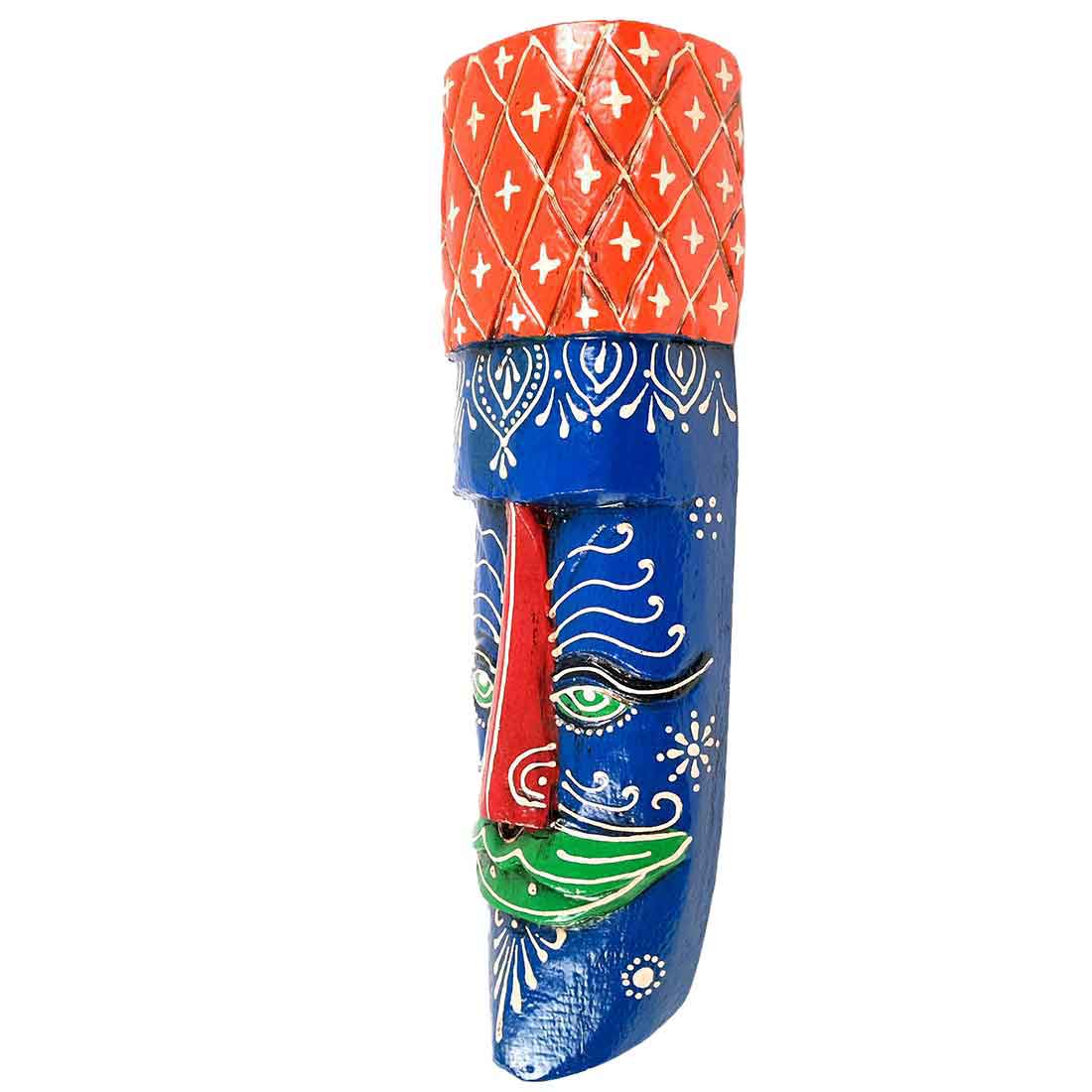 Tribal Egyptian Mask Wall Hanging - for Room Decor & Gifts - 12 Inch - ApkaMart #color_blue