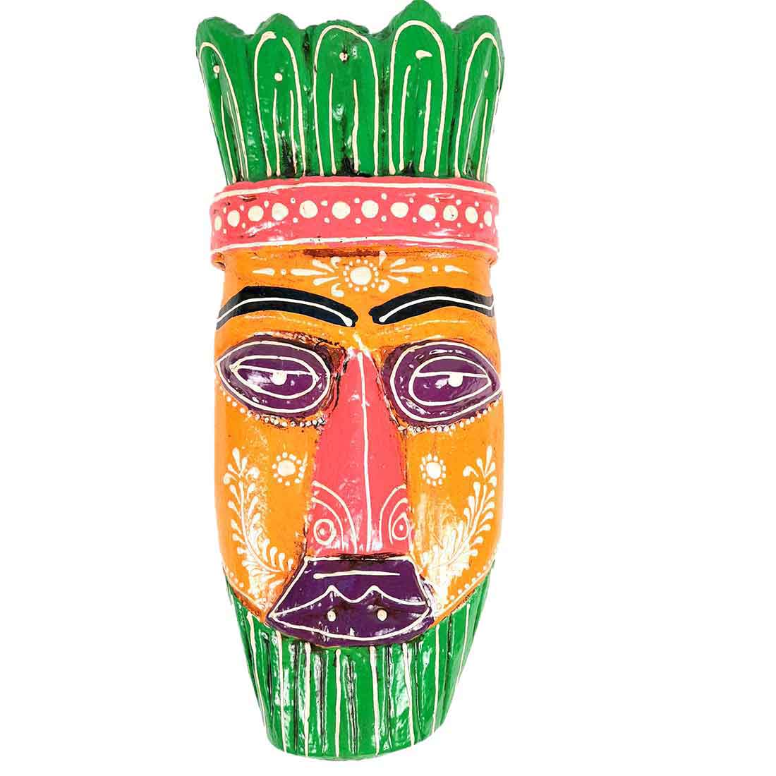 Ethnic Wall Masks | Wooden Mask Wall Hanging - for Living Room & Home Decor - 12 Inch #color_yellow