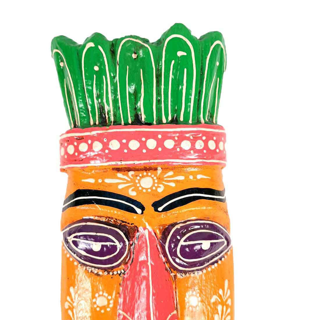 Ethnic Wall Masks | Wooden Mask Wall Hanging - for Living Room & Home Decor - 12 Inch #color_yellow