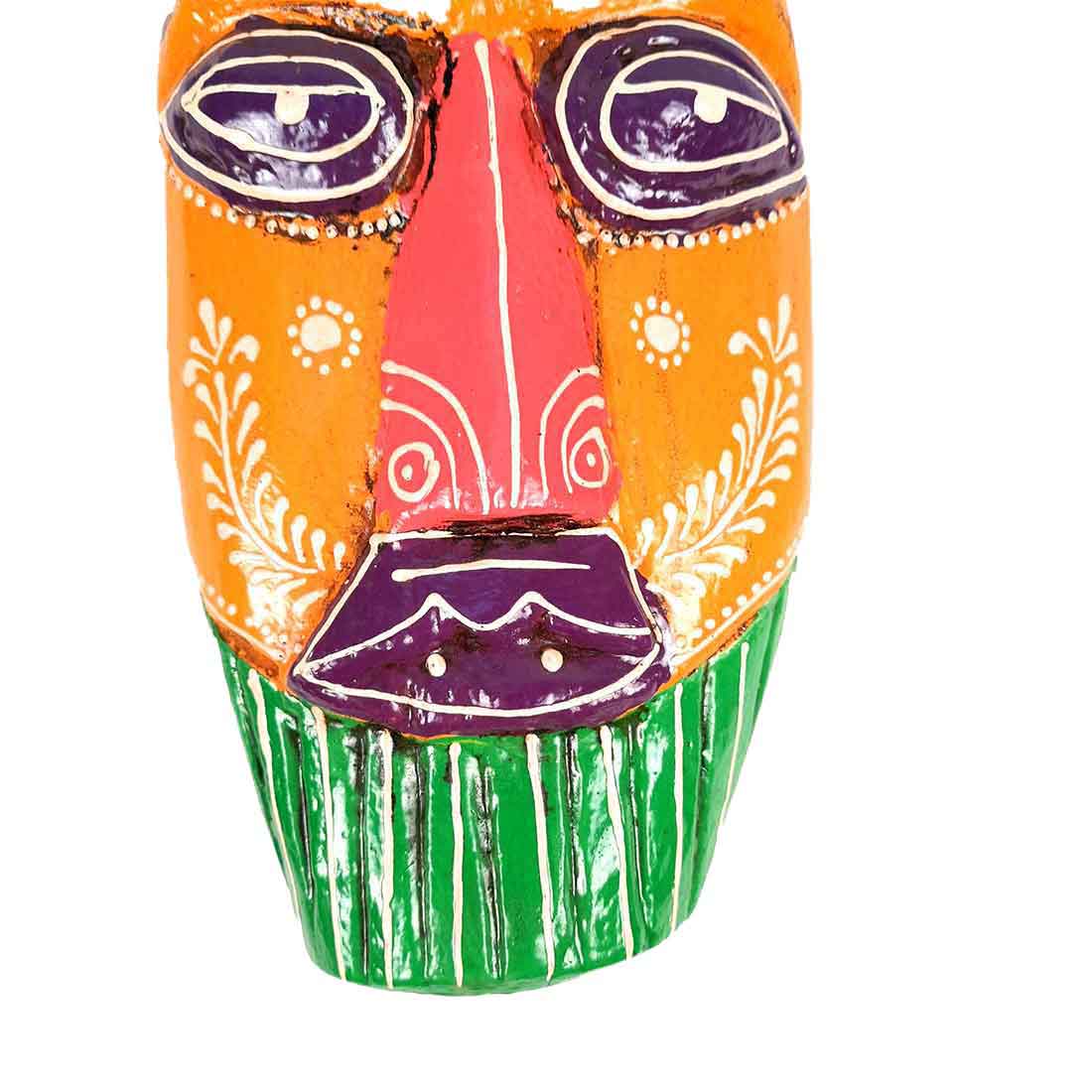 Ethnic Wall Masks | Wooden Mask Wall Hanging - for Living Room & Home Decor - 12 Inch #color_yellow