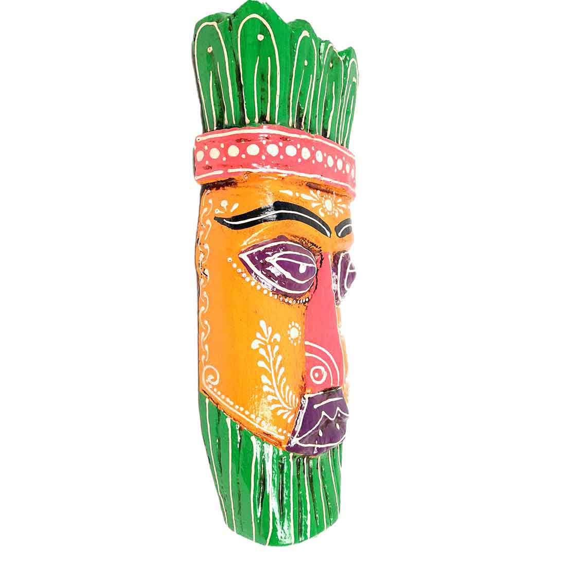 Ethnic Wall Masks | Wooden Mask Wall Hanging - for Living Room & Home Decor - 12 Inch #color_yellow