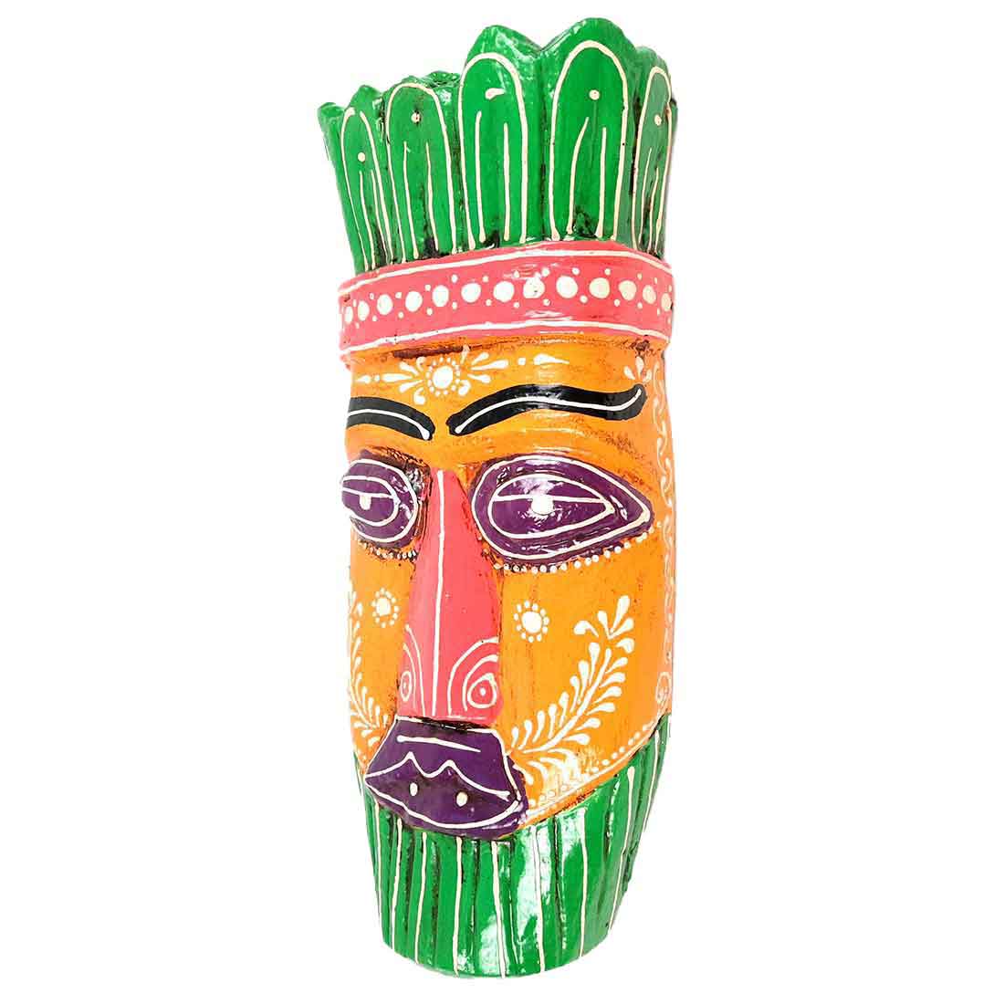Ethnic Wall Masks | Wooden Mask Wall Hanging - for Living Room & Home Decor - 12 Inch #color_yellow