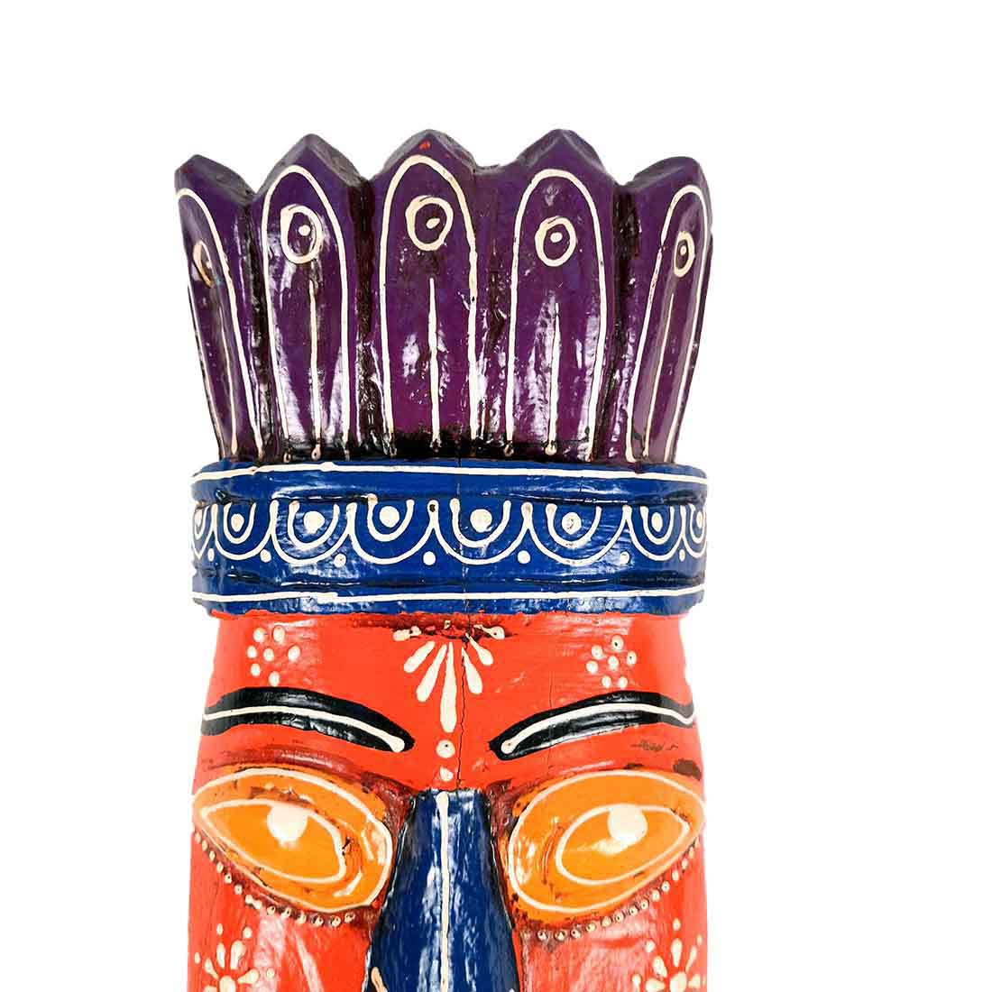Ethnic Wall Masks | Wooden Mask Wall Hanging - for Living Room & Home Decor - 12 Inch #color_orange