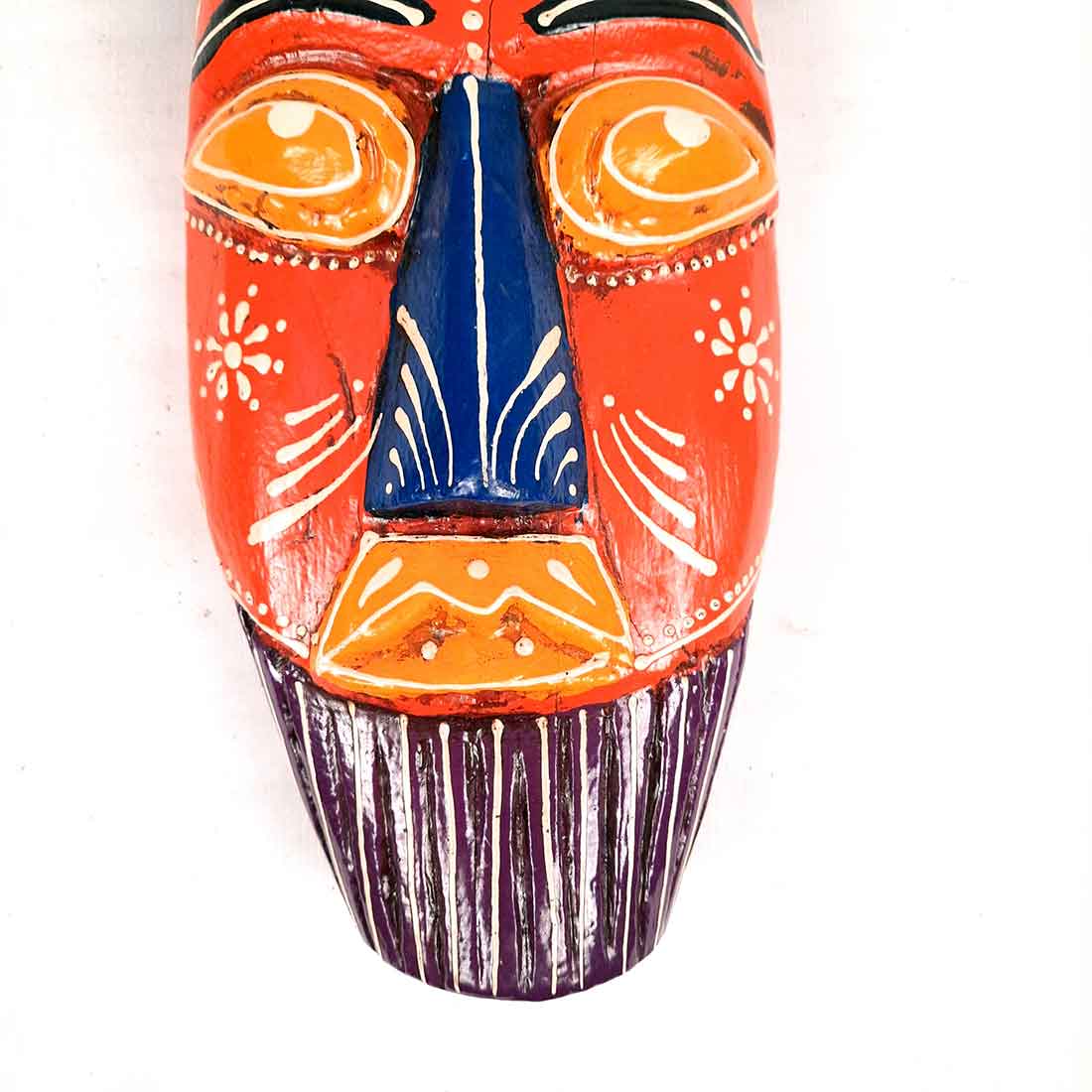 Ethnic Wall Masks | Wooden Mask Wall Hanging - for Living Room & Home Decor - 12 Inch #color_orange
