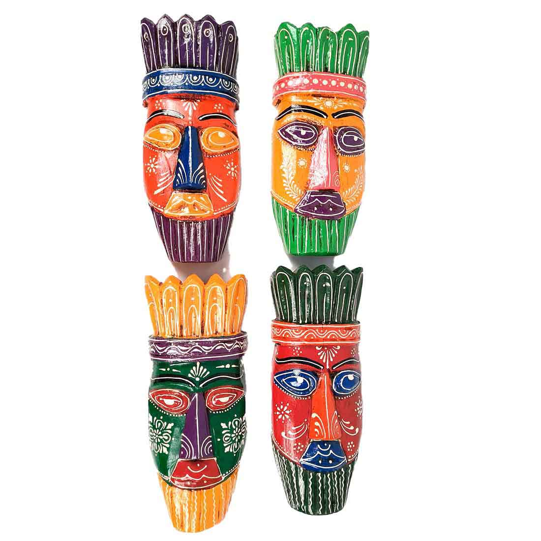 African Tribal Mask Wall Hanging | Rustic Wall Decor - for Home & Wall Decor & Gifts (Pack of 4) - 12 Inch - Apkamart