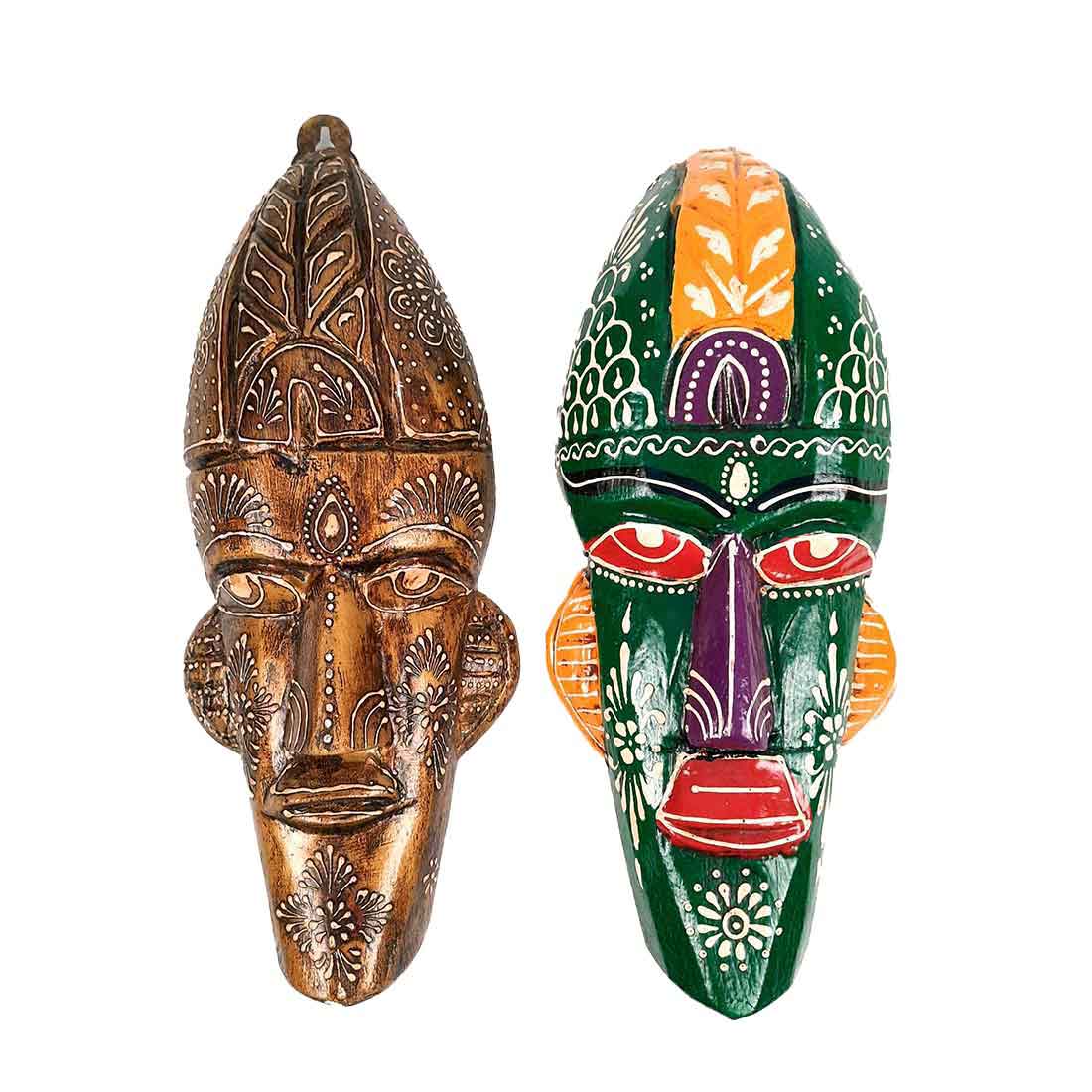 Wooden Tribal Masks Wall Hanging | Rustic Wall Decor Mask - For Home Entrance, Wall Decor & Gifts (Pack of 2) 12 Inch - Apkamart #Style_Style 5