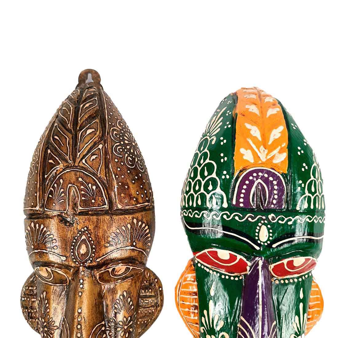 Wooden Tribal Masks Wall Hanging | Rustic Wall Decor Mask - For Home Entrance, Wall Decor & Gifts (Pack of 2) 12 Inch - Apkamart #Style_Style 5