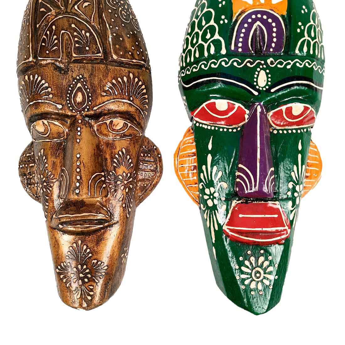 Wooden Tribal Masks Wall Hanging | Rustic Wall Decor Mask - For Home Entrance, Wall Decor & Gifts (Pack of 2) 12 Inch - Apkamart #Style_Style 5