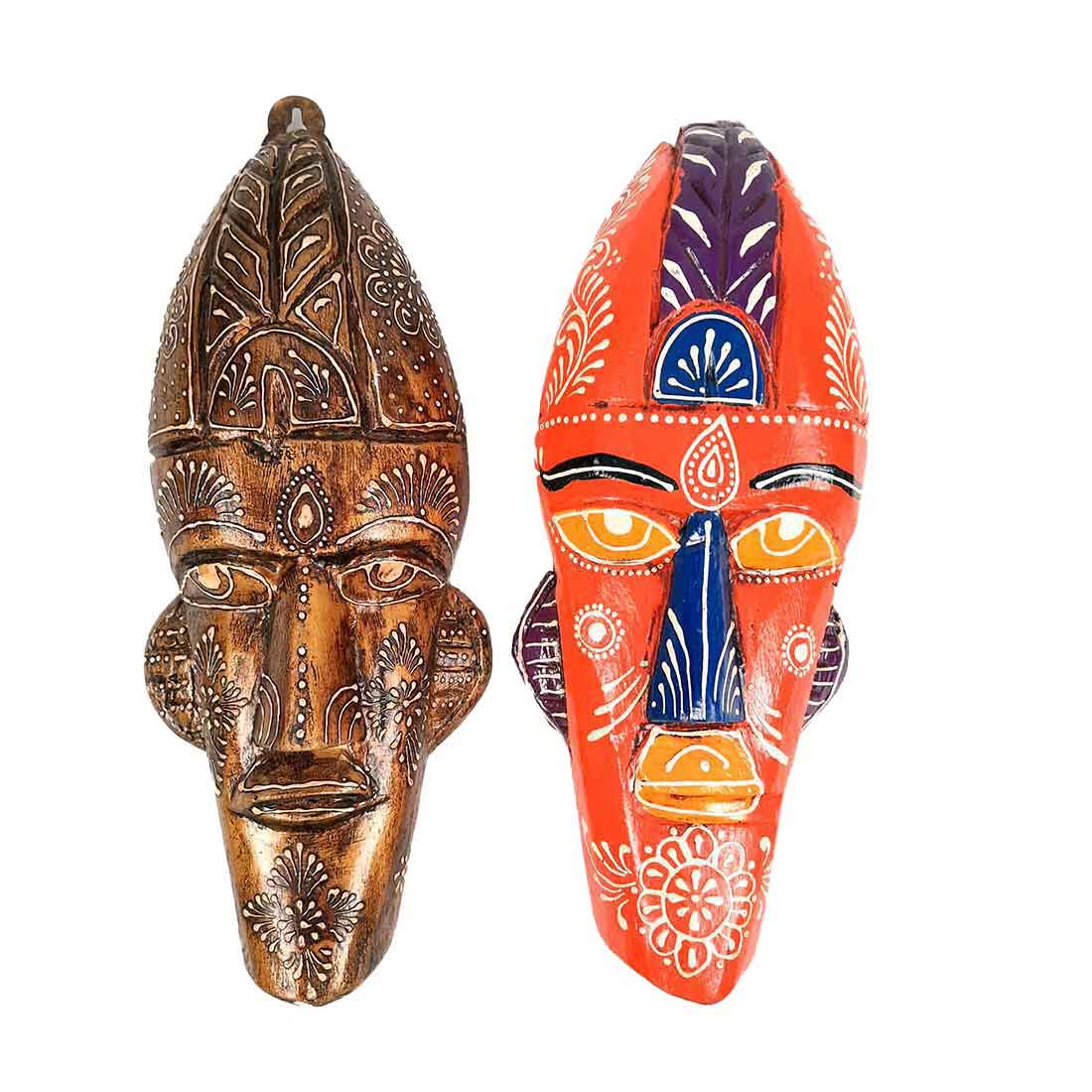 Wooden Tribal Masks Wall Hanging | Rustic Wall Decor Mask - For Home Entrance, Wall Decor & Gifts (Pack of 2) 12 Inch - Apkamart #Style_Style 3