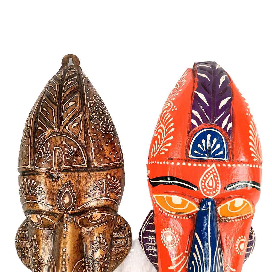 Wooden Tribal Masks Wall Hanging | Rustic Wall Decor Mask - For Home Entrance, Wall Decor & Gifts (Pack of 2) 12 Inch - Apkamart #Style_Style 3