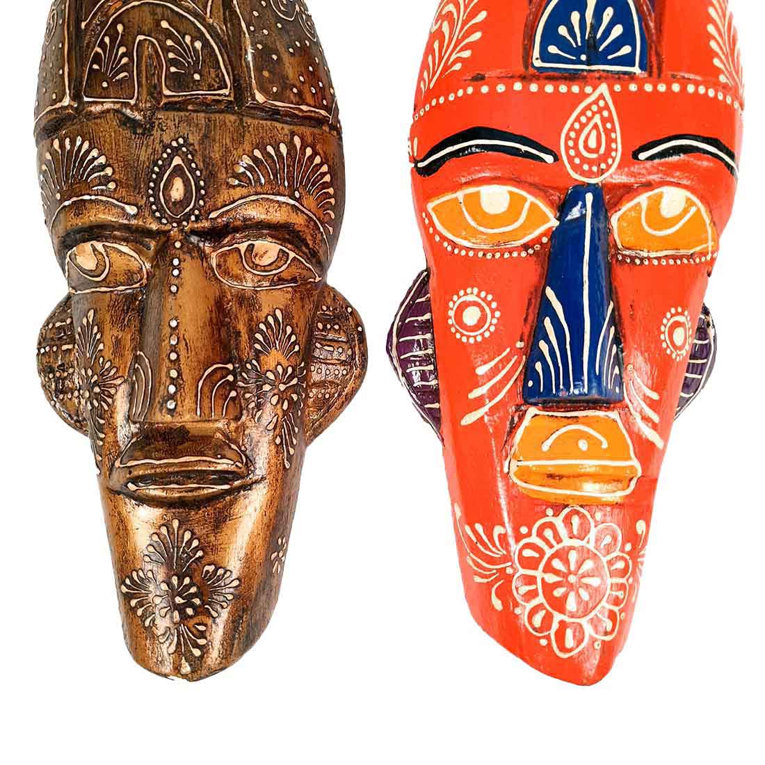 Wooden Tribal Masks Wall Hanging | Rustic Wall Decor Mask - For Home Entrance, Wall Decor & Gifts (Pack of 2) 12 Inch - Apkamart #Style_Style 3