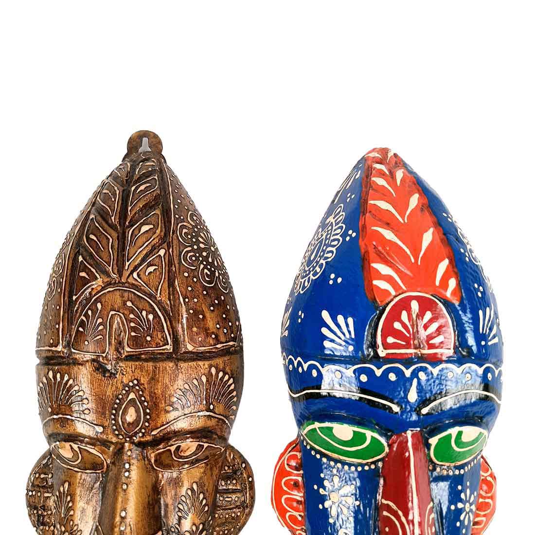 Wooden Tribal Masks Wall Hanging | Rustic Wall Decor Mask - For Home Entrance, Wall Decor & Gifts (Pack of 2) 12 Inch - Apkamart #Style_Style 2