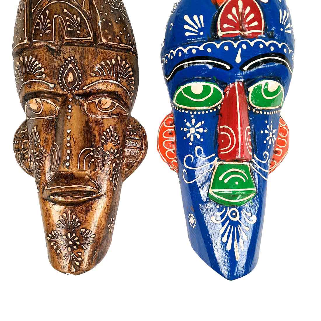 Wooden Tribal Masks Wall Hanging | Rustic Wall Decor Mask - For Home Entrance, Wall Decor & Gifts (Pack of 2) 12 Inch - Apkamart #Style_Style 2