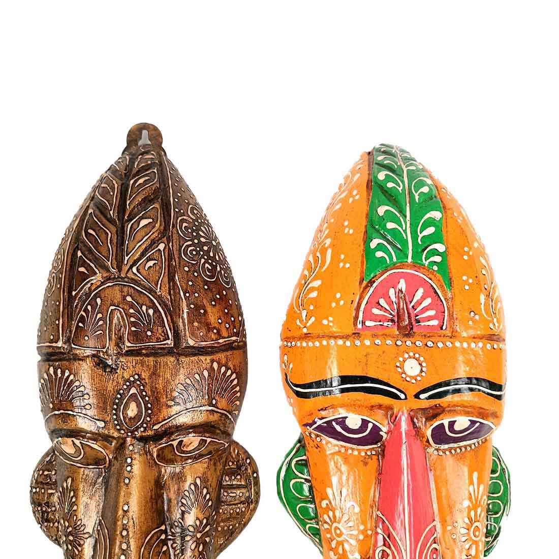 Wooden Tribal Masks Wall Hanging | Rustic Wall Decor Mask - For Home Entrance, Wall Decor & Gifts (Pack of 2) 12 Inch - Apkamart #Style_Style 4