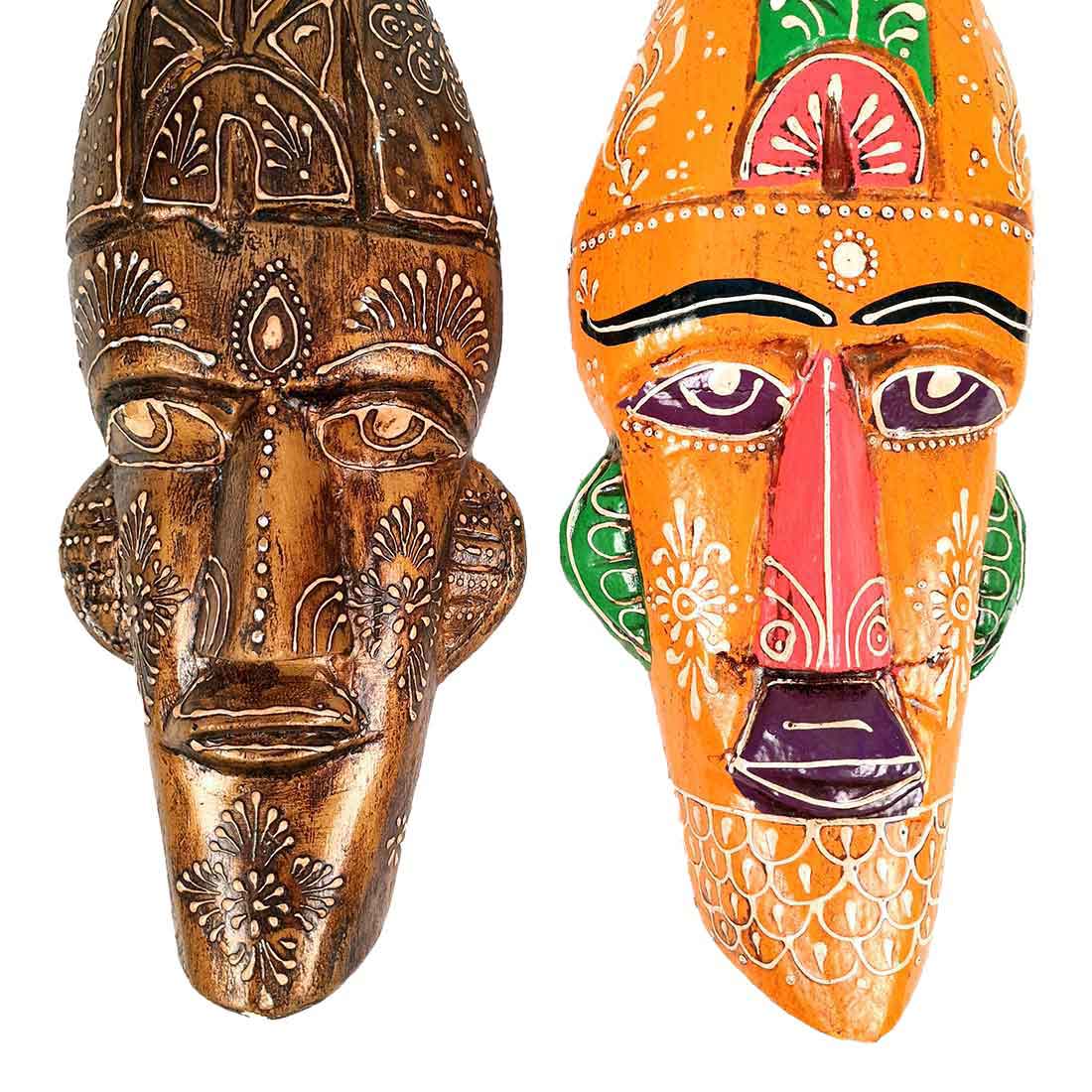 Wooden Tribal Masks Wall Hanging | Rustic Wall Decor Mask - For Home Entrance, Wall Decor & Gifts (Pack of 2) 12 Inch - Apkamart #Style_Style 4