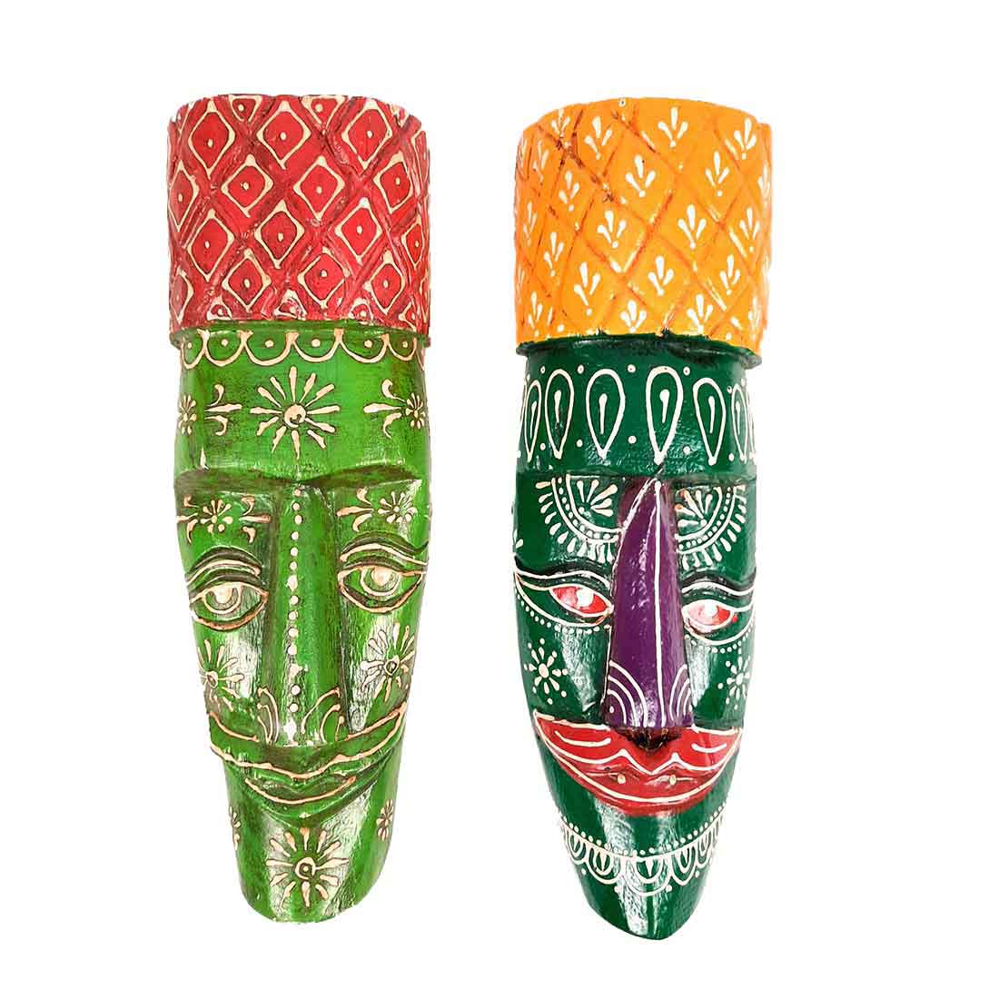 African Style Wall Decor Mask | Tribal Art Masks - For Home, Entrance & Wall Hanging (Pack of 2) - 12 Inch - Apkamart #Style_Style 2