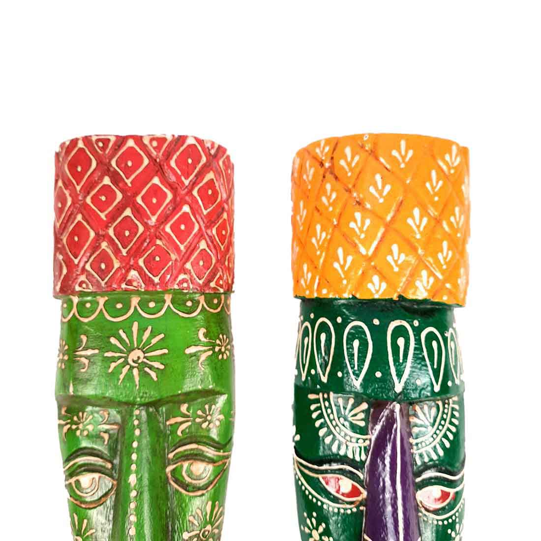 African Style Wall Decor Mask | Tribal Art Masks - For Home, Entrance & Wall Hanging (Pack of 2) - 12 Inch - Apkamart #Style_Style 2