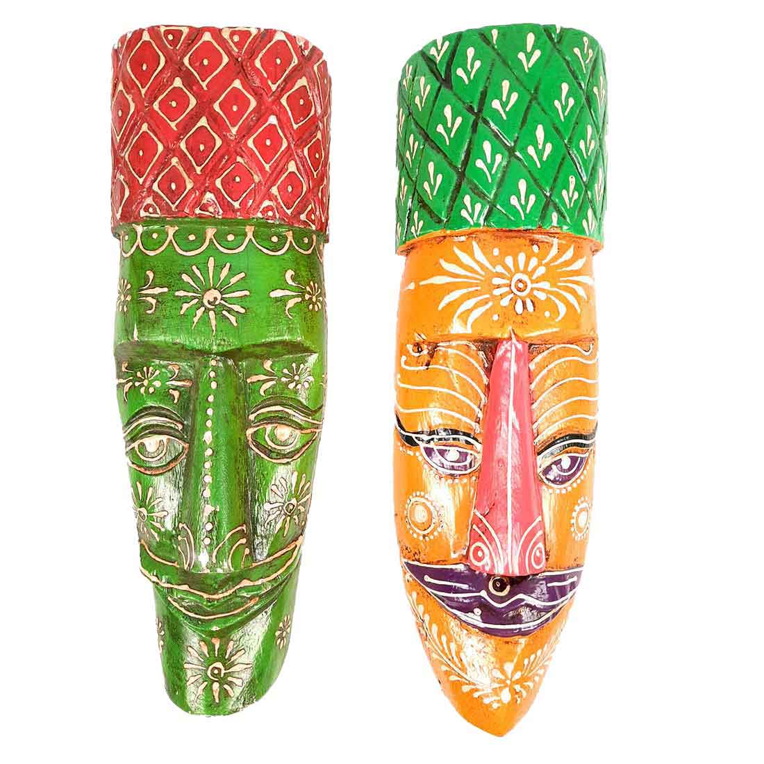 African Style Wall Decor Mask | Tribal Art Masks - For Home, Entrance & Wall Hanging (Pack of 2) - 12 Inch - Apkamart #Style_Style 4