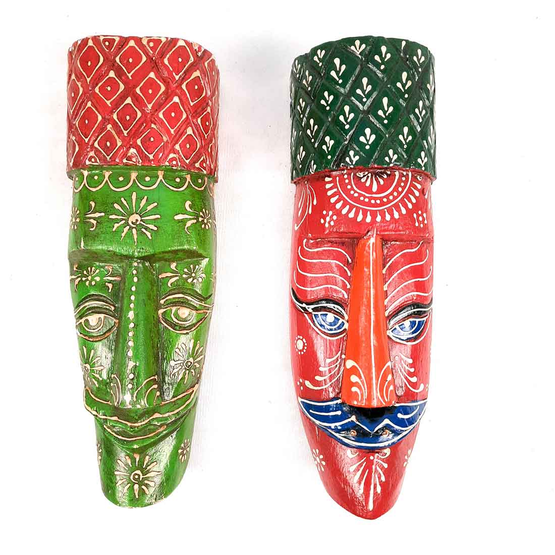 African Style Wall Decor Mask | Tribal Art Masks - For Home, Entrance & Wall Hanging (Pack of 2) - 12 Inch - Apkamart #Style_Style 3