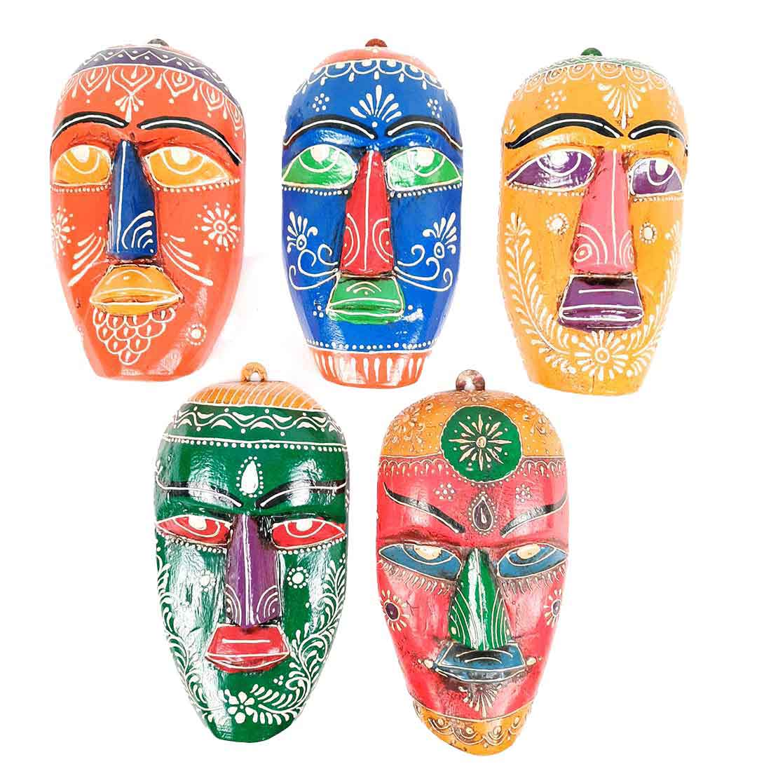 African Wall Mask | Carved Wooden Mask - For Home Decor & Gifts (Pack of 5) - 9 Inch - Apkamart