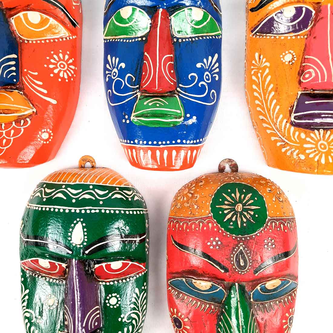 African Wall Mask | Carved Wooden Mask - For Home Decor & Gifts (Pack of 5) - 9 Inch - Apkamart