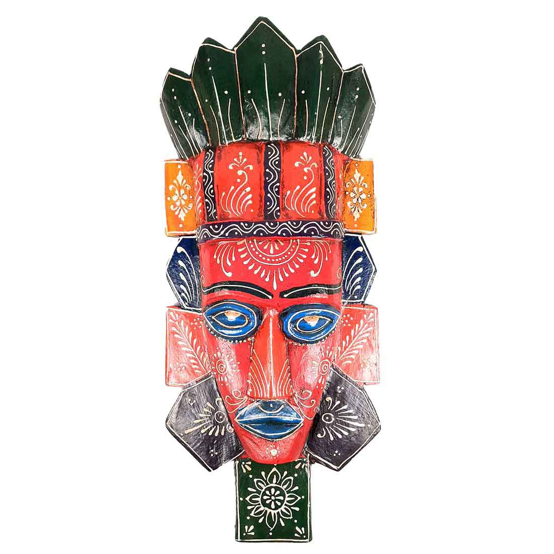 Wall Mask Nazar Battu | Decorative Tribal Masks For Home Entrance & Living Room | African Egyptian Big Face Hanging - For House, Door, Hall-Way, Balcony Decoration - apkamart #Color_Red