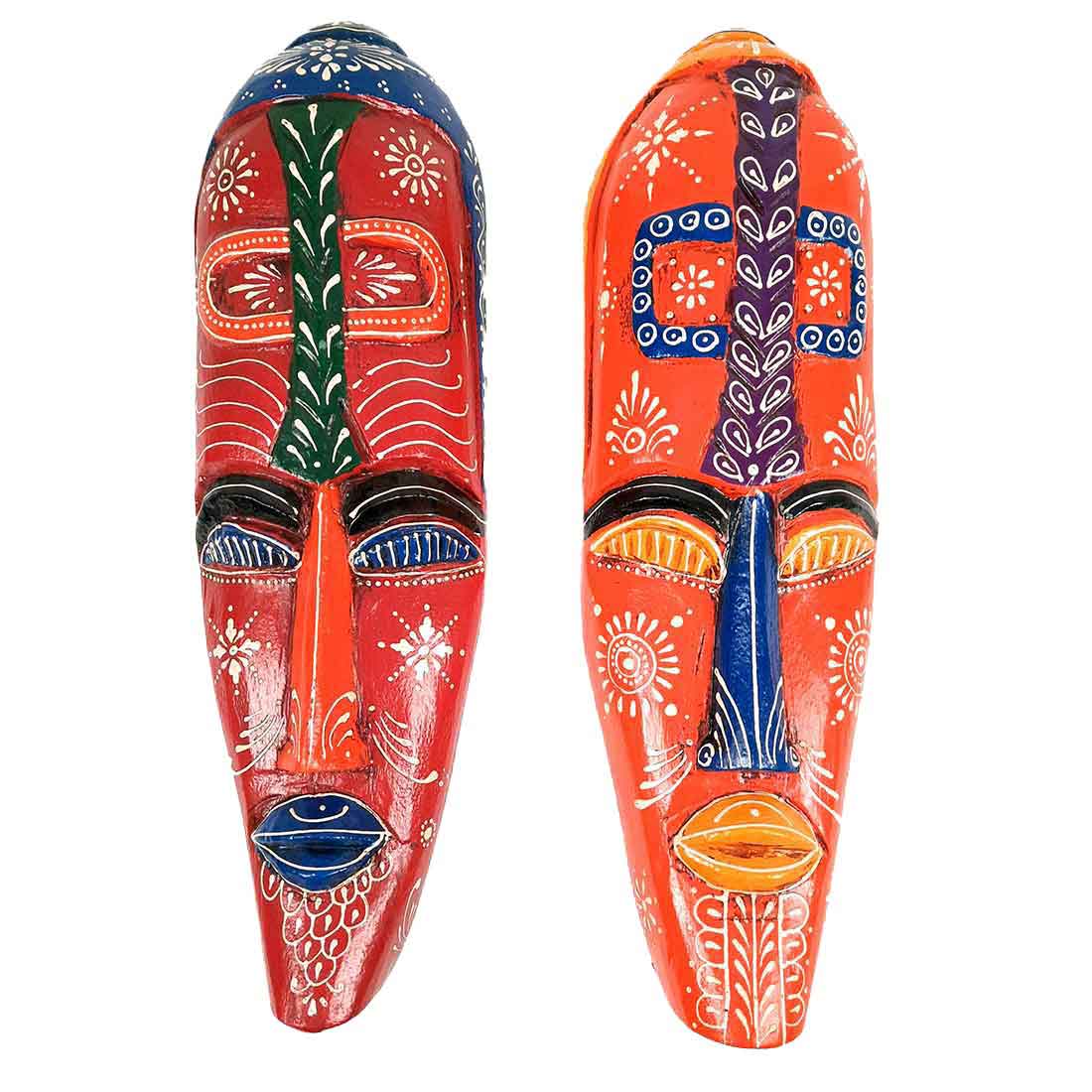 African Safari Masks | Decorative Wooden Masks - For Ethnic Wall & Home Decor (Pack of 2) - 18 Inch - Apkamart #Style_ Style 3