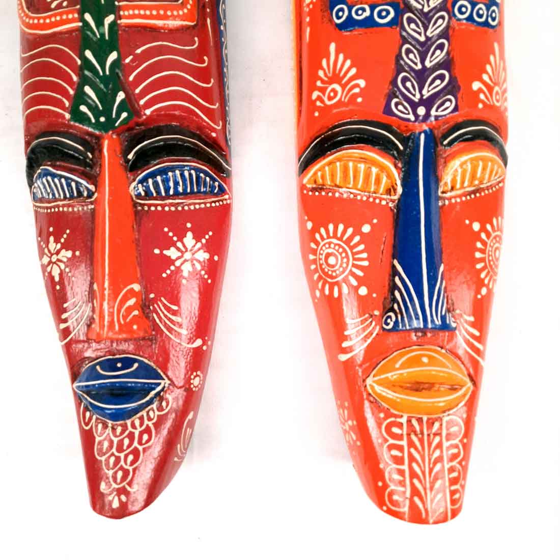 African Safari Masks | Decorative Wooden Masks - For Ethnic Wall & Home Decor (Pack of 2) - 18 Inch - Apkamart #Style_ Style 3