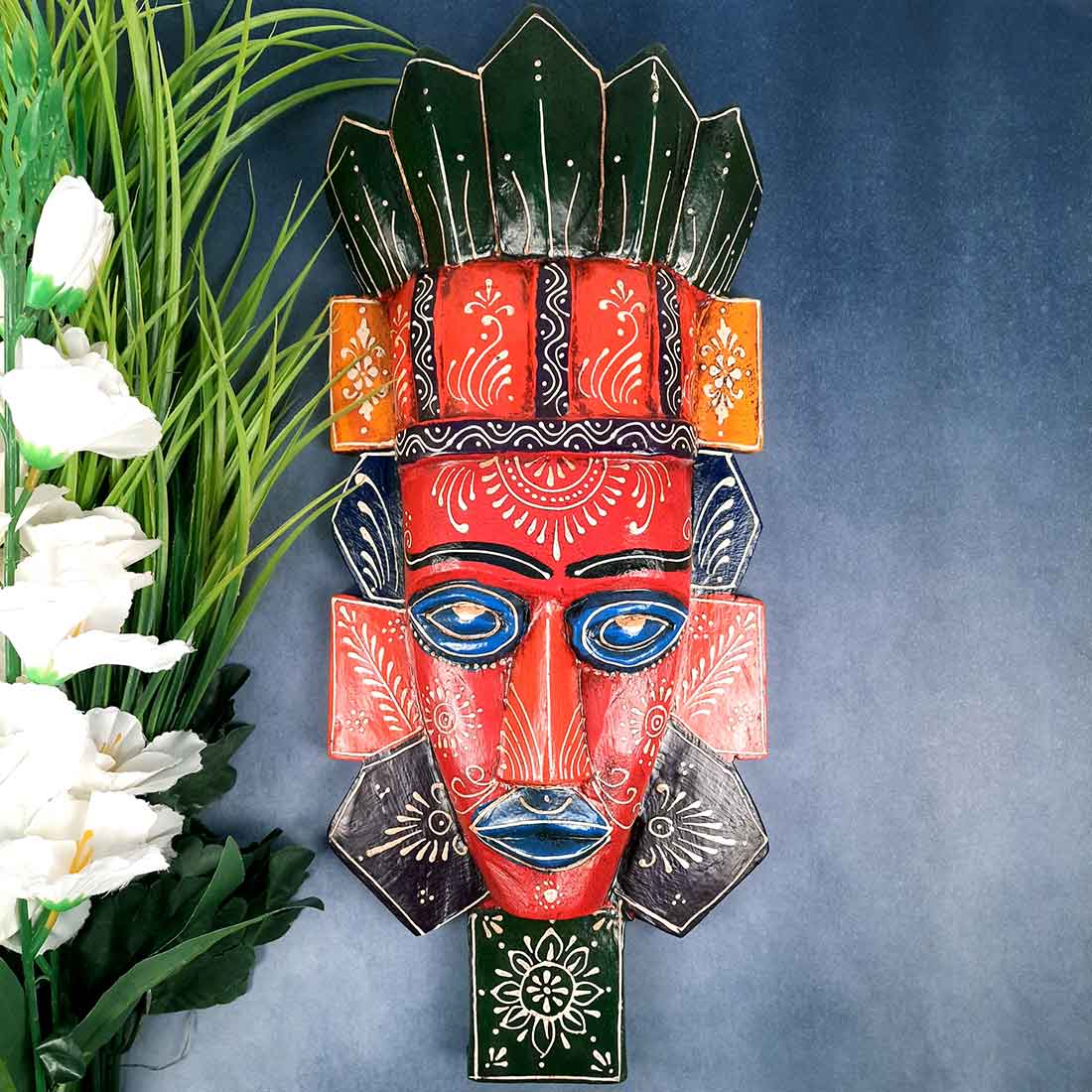 Wall Mask Nazar Battu | Decorative Tribal Masks For Home Entrance & Living Room | African Egyptian Big Face Hanging - For House, Door, Hall-Way, Balcony Decoration - apkamart #Color_Red